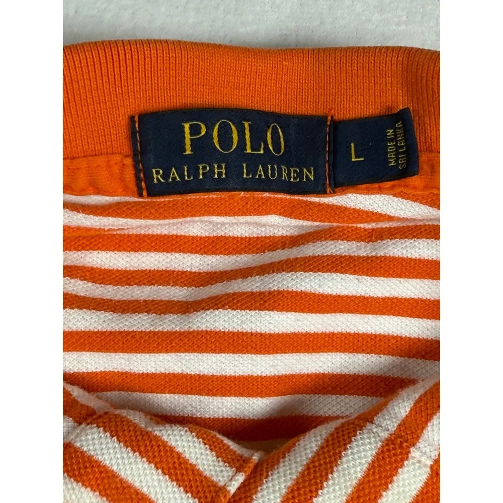 Ralph Lauren Polo Shirt‎ Mens Large Striped Orange White Short Sleeve Casual Top